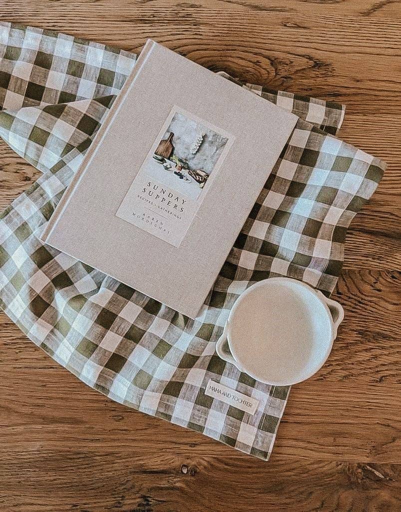 Mama And Tochter Pure French Linen Tea Towel - Olive Gingham
