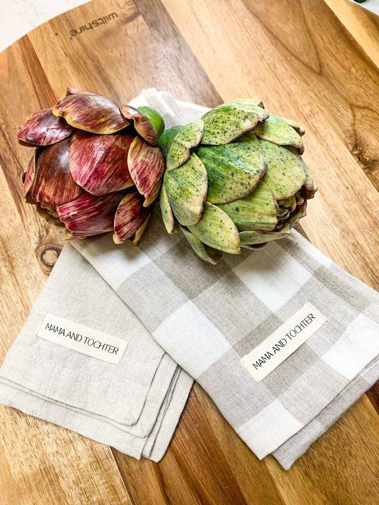 Mama And Tochter Pure French Linen Tea Towel - Natural Gingham
