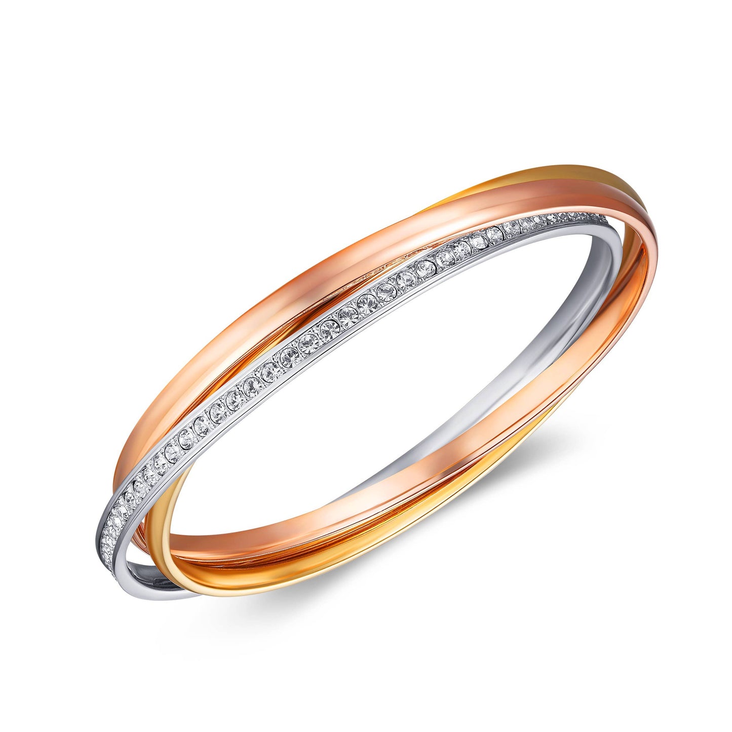 MYJS Trinity Tri-Colour Bracelet with Clear 3 Gold Plated
