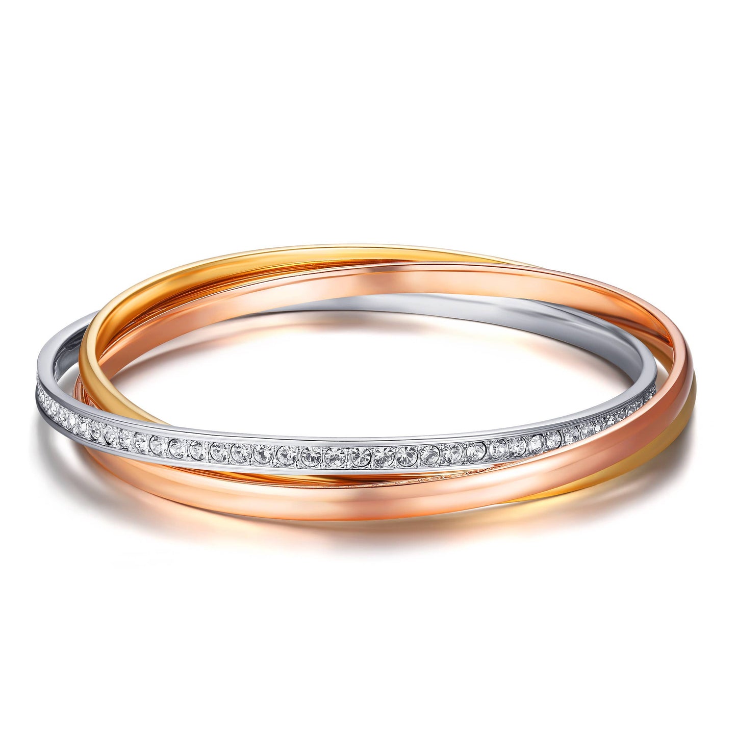 MYJS Trinity Tri-Colour Bracelet with Clear 3 Gold Plated