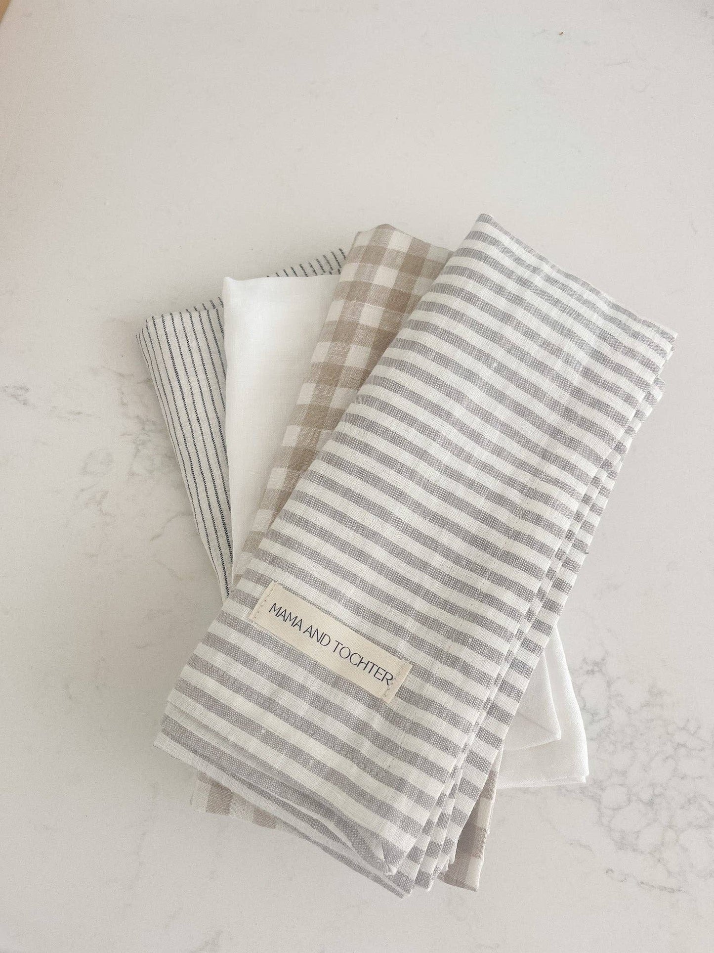 Mama And Tochter Pure French Linen Tea Towel - Grey Stripe