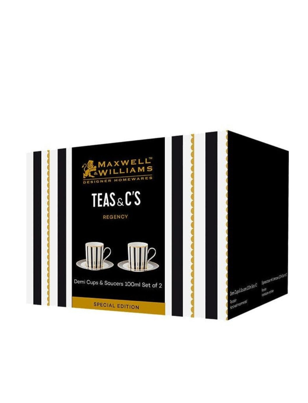 Maxwell & Williams Teas & C`s Regency Demi Cups and Saucers 100ml Set of Two Black & Gold