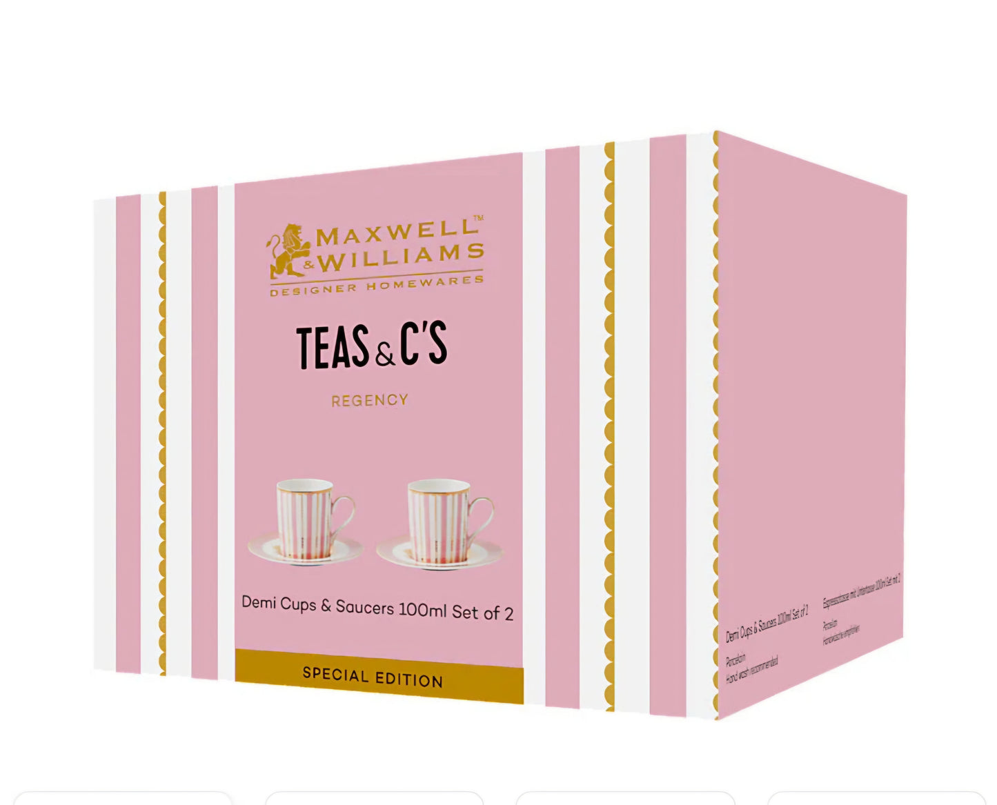 Maxwell & Williams Teas & C`s Regency Demi Cups and Saucers 100ml Set of Two Pink & Gold