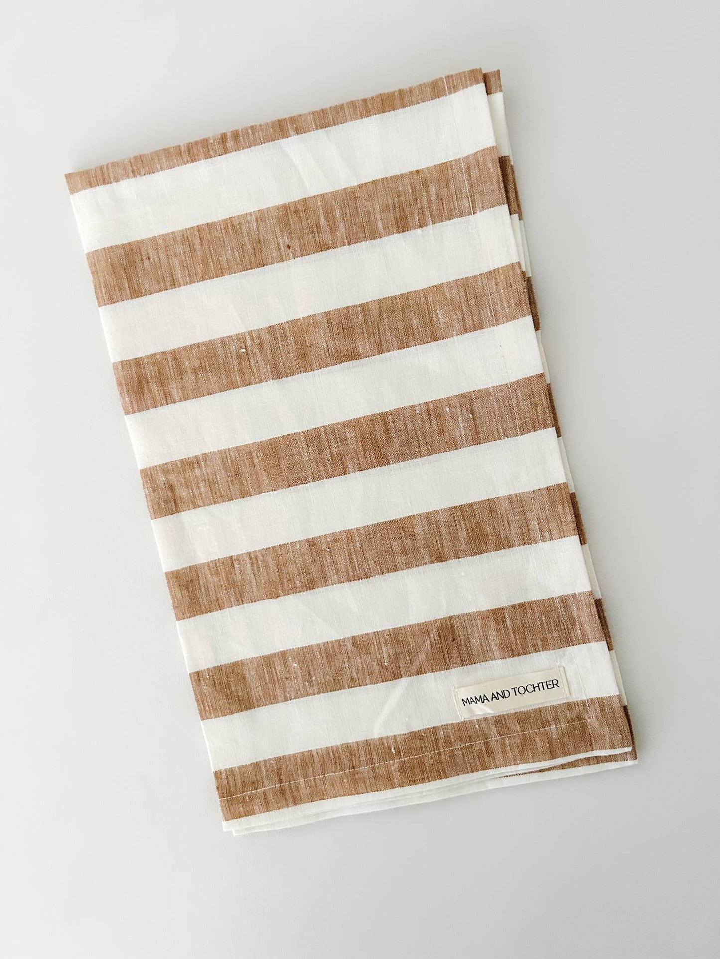 Mama And Tochter Pure French Linen Tea Towel - Wide Toffee Stripe
