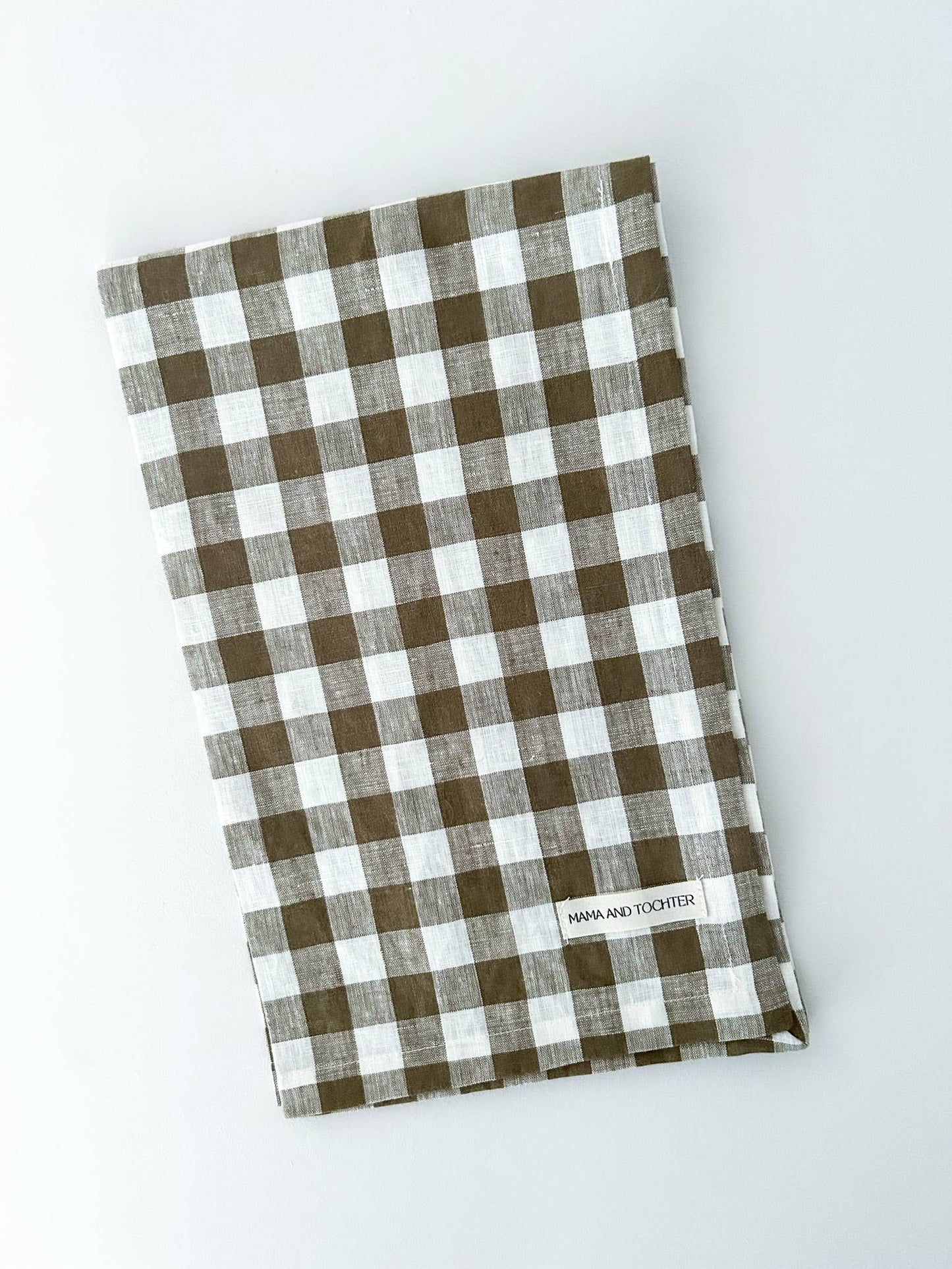 Mama And Tochter Pure French Linen Tea Towel - Olive Gingham