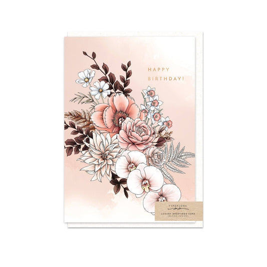 Typoflora Peony Happy Birthday Card