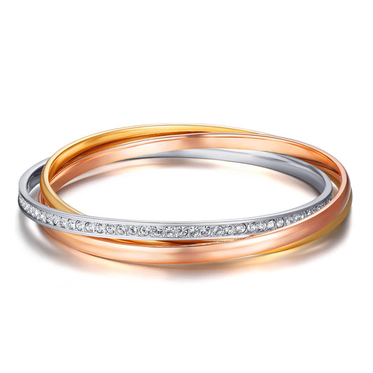 MYJS Trinity Tri-Colour Bracelet with Clear 3 Gold Plated
