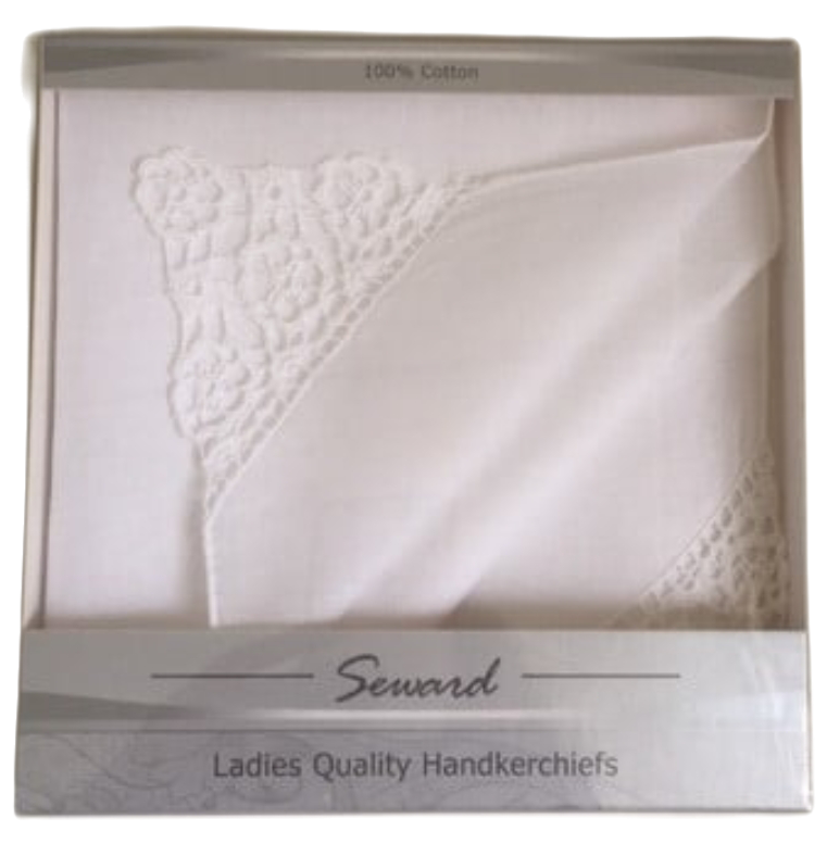 SEWARD Ladies Boxed Handkerchiefs- Triangular Guipure Lace Corner Box of Two