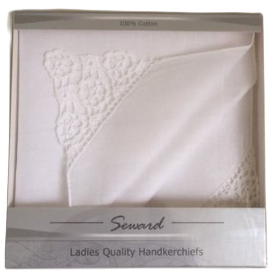 SEWARD Ladies Boxed Handkerchiefs- Triangular Guipure Lace Corner Box of Two