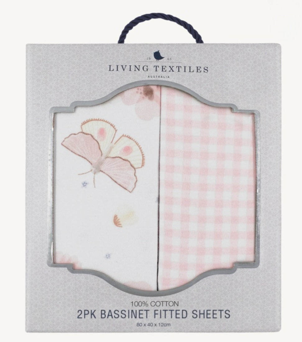 Living Textiles 2pk Bassinet Fitted Sheets - Butterfly Garden