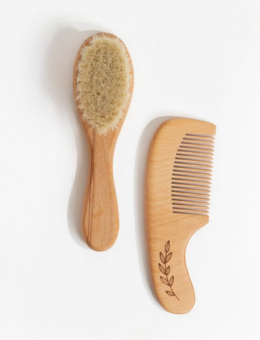 Living Textiles 2pc Baby Wooden Brush & Comb