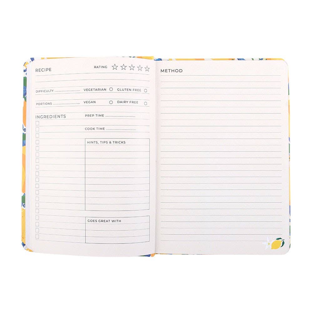 Italian Lemon Print A5 Paper Recipe Journal
