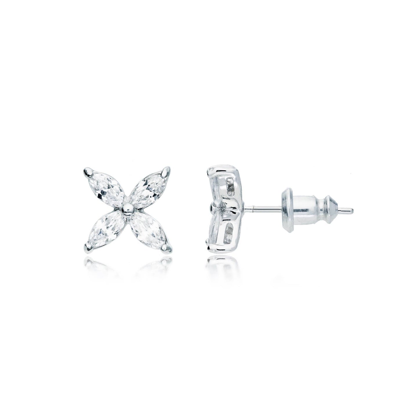 MYJS Victoria Flower Marquise CZ Stud Earrings Rhodium