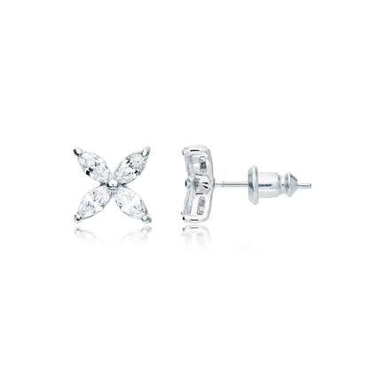 MYJS Victoria Flower Marquise CZ Stud Earrings Rhodium