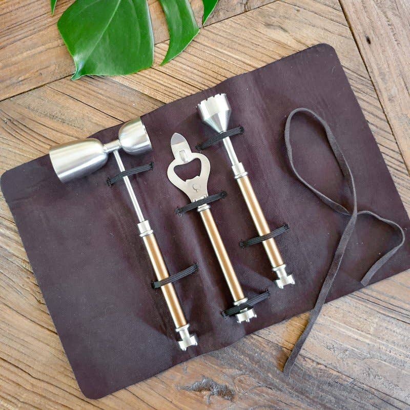 Steel and Antique Brass Cocktail Kit