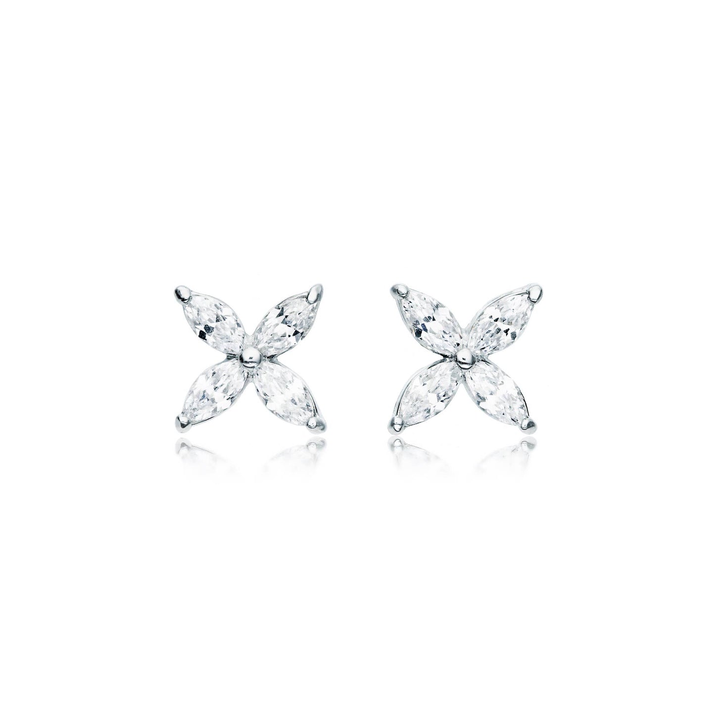 MYJS Victoria Flower Marquise CZ Stud Earrings Rhodium