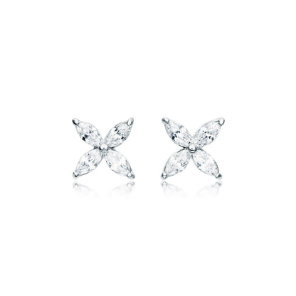 MYJS Victoria Flower Marquise CZ Stud Earrings Rhodium