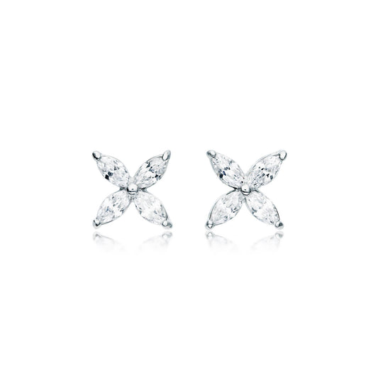 MYJS Victoria Flower Marquise CZ Stud Earrings Rhodium