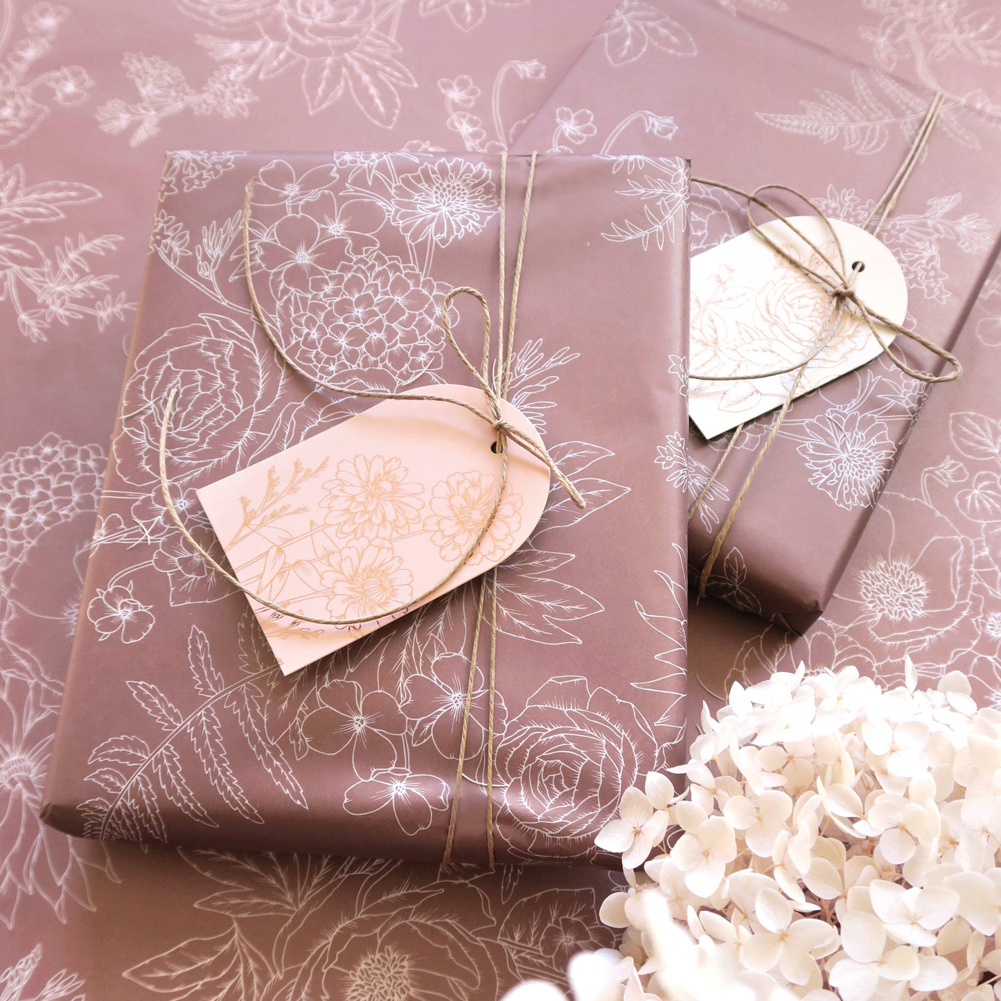 Typoflora Tissue Paper - Peony in Dusty Mauve: 4 Sheet Pack
