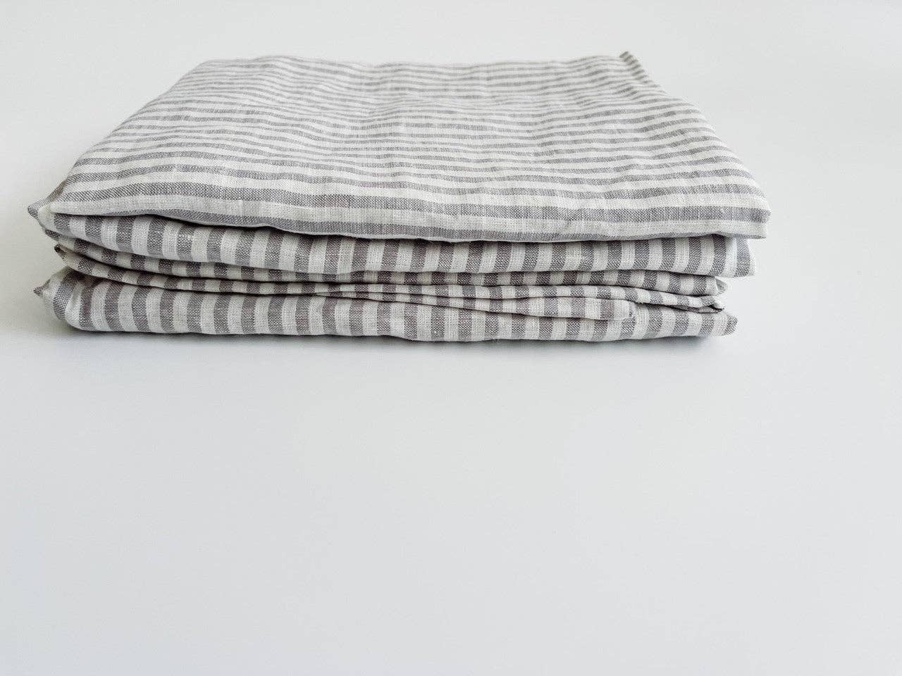 Pure French Linen Tea Towel - Grey Stripe