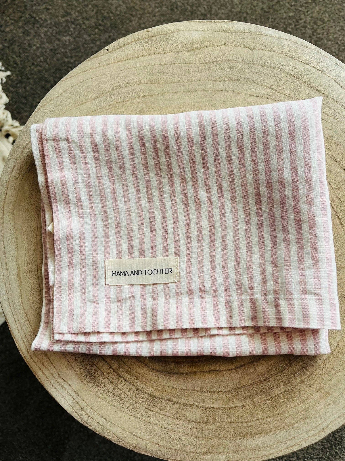 Pure French Linen Tea Towel - Pink Pinstripes